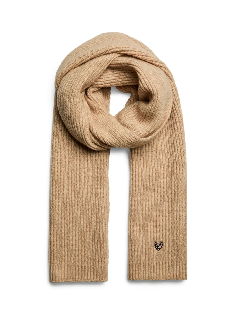 PCNIVA LONG KNIT SCARF BC, White Pepper/LEO HEART
