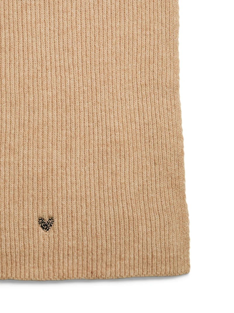 PCNIVA LONG KNIT SCARF BC, White Pepper/LEO HEART