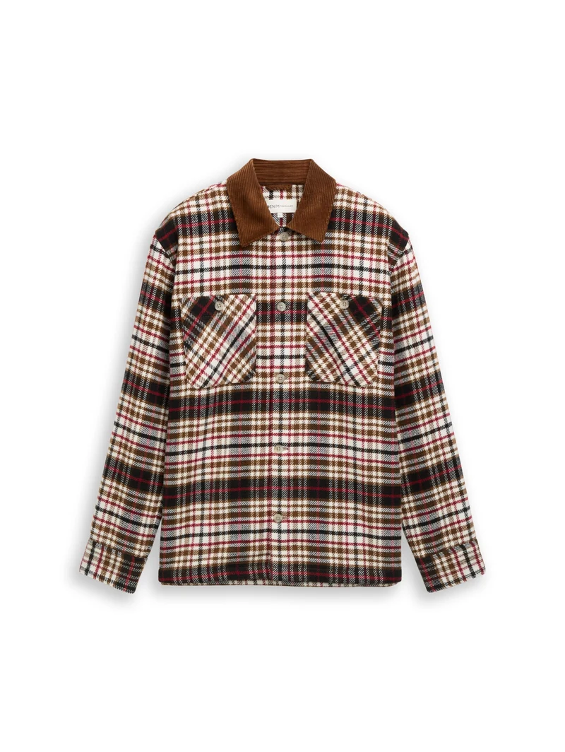 checked overshirt with contras, brown red black check