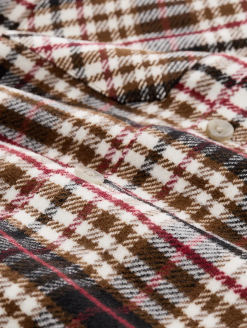 checked overshirt with contras, brown red black check