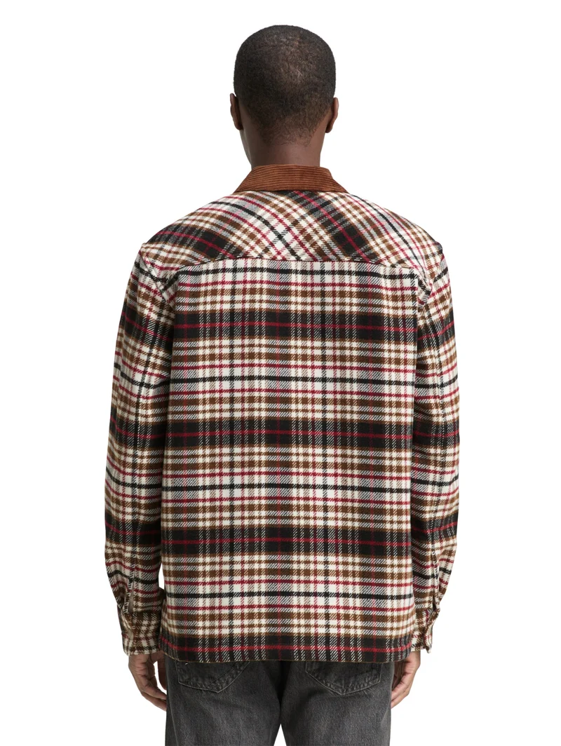 checked overshirt with contras, brown red black check