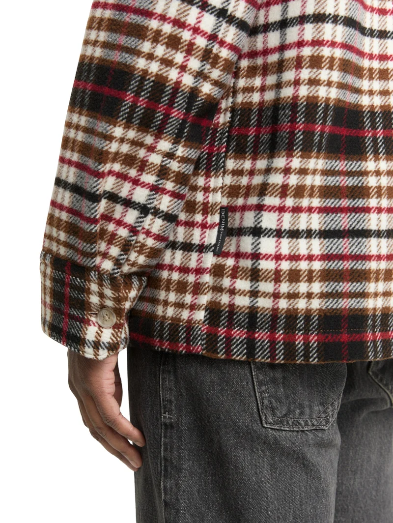 checked overshirt with contras, brown red black check