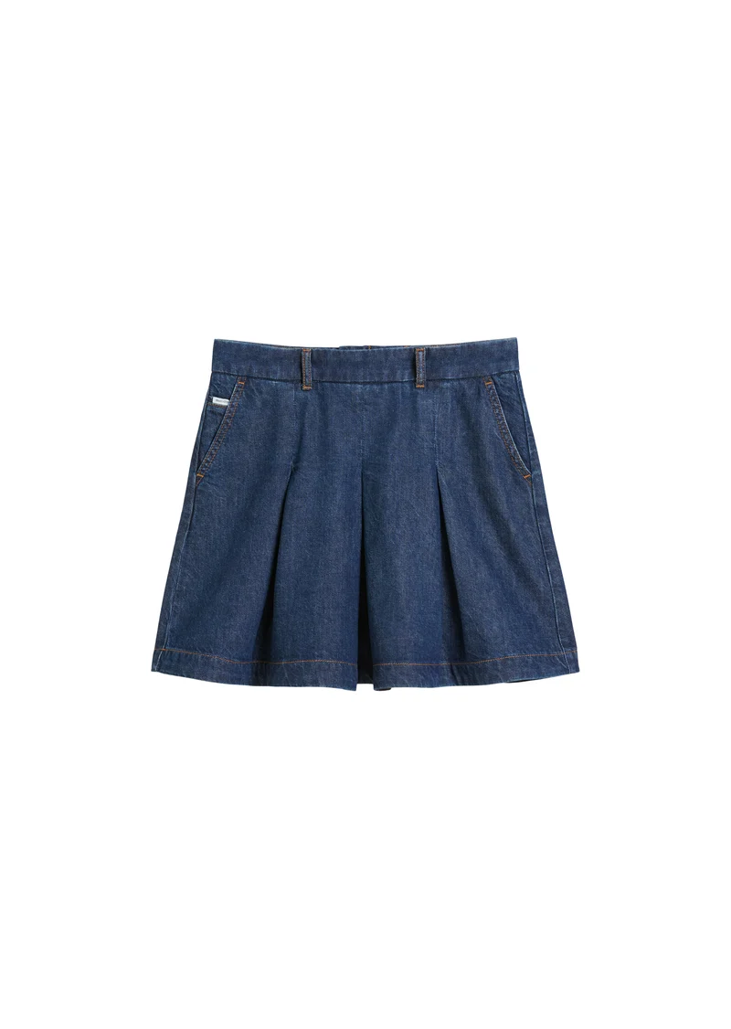 Denim Skirts, A-Shape, Mini, Pleate, Dark Blue_Multi_21