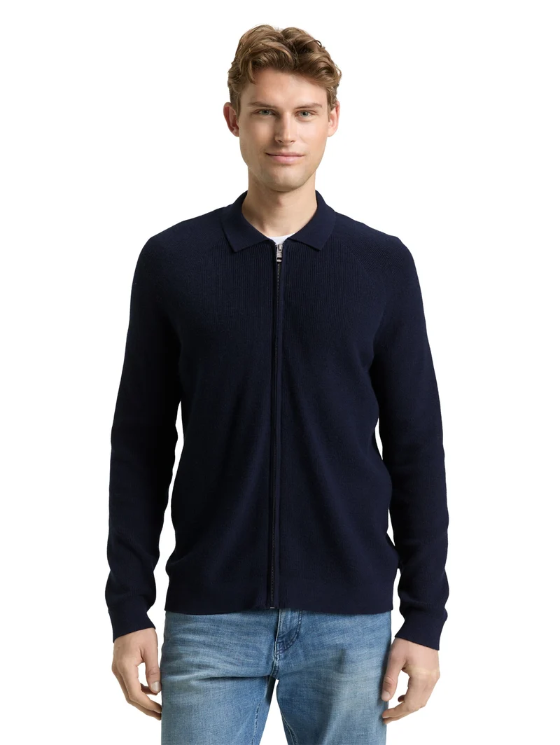 soft knit zip jacket, Knitted Navy Melange