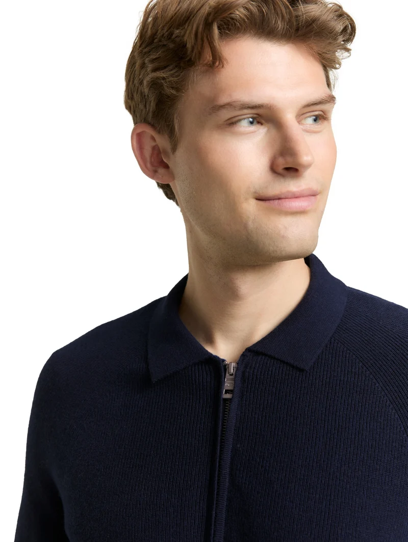 soft knit zip jacket, Knitted Navy Melange