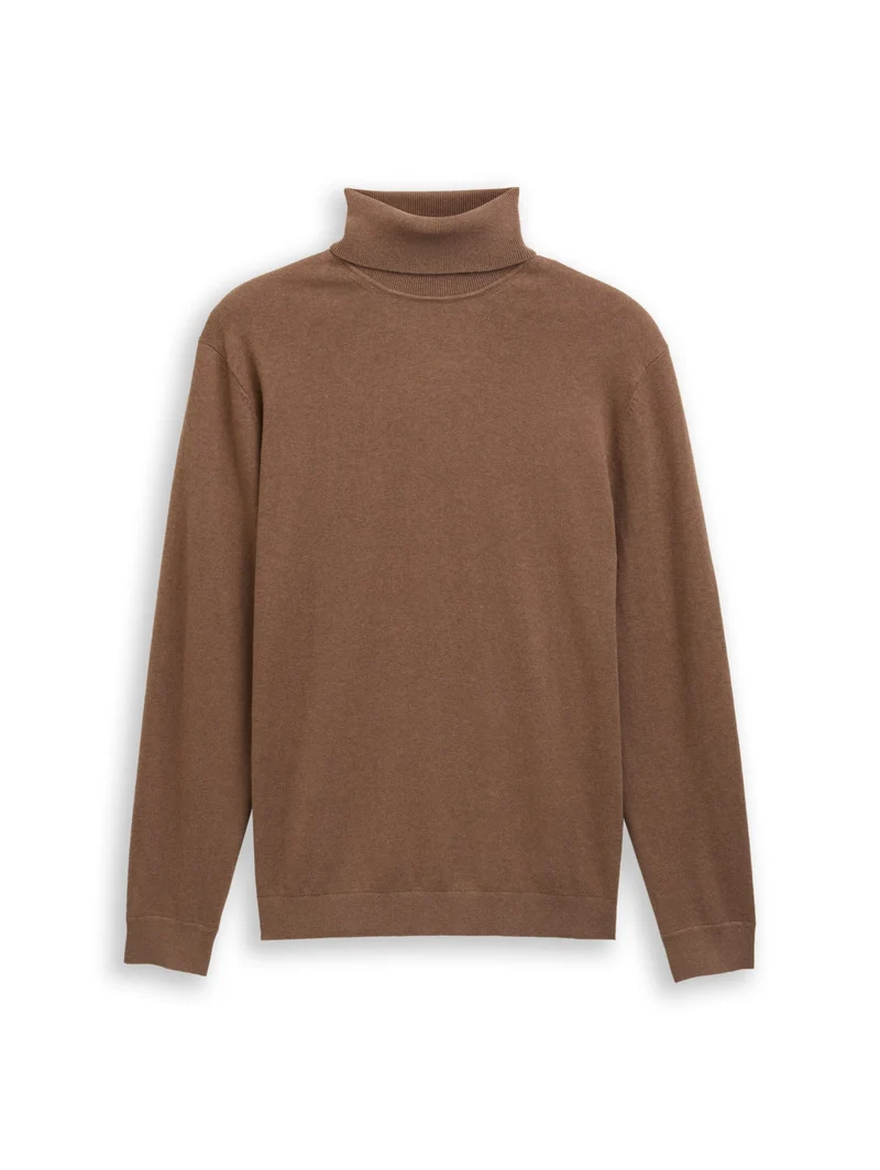cotton cashmere turtleneck kni, dark taupe melange