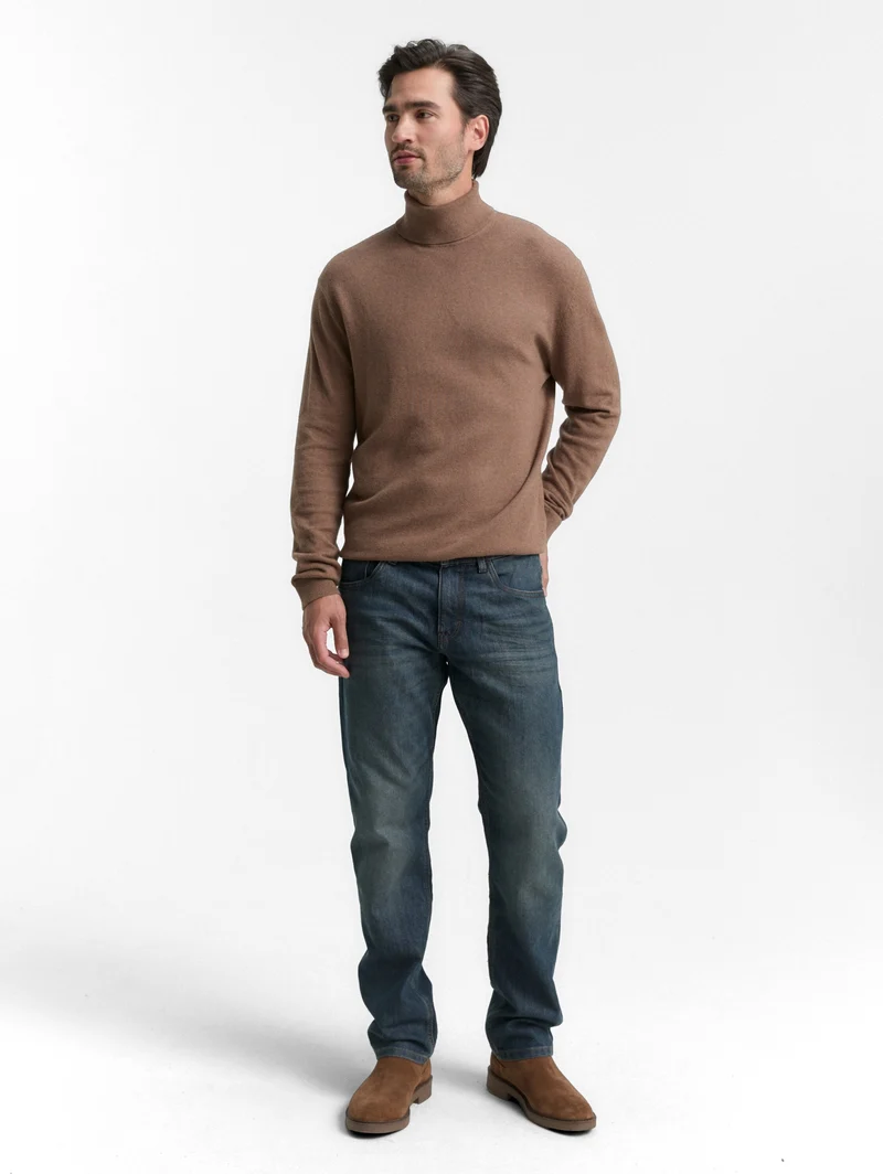 cotton cashmere turtleneck kni, dark taupe melange