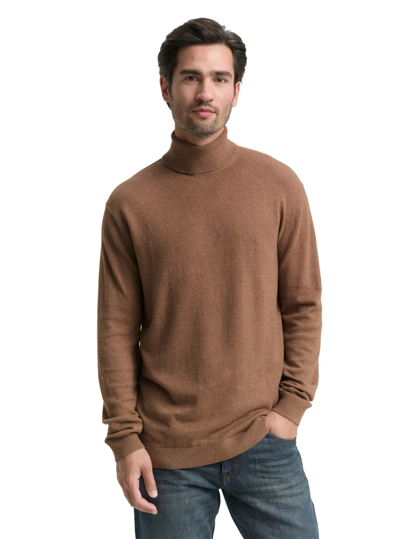 cotton cashmere turtleneck kni, dark taupe melange