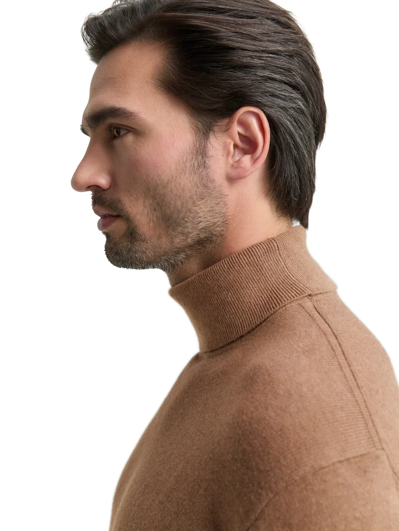 cotton cashmere turtleneck kni, dark taupe melange