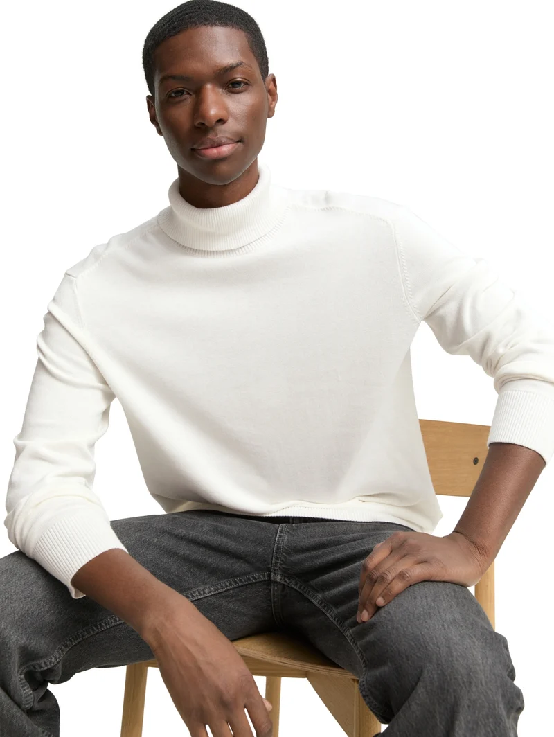 basic turtleneck knit, Wool White