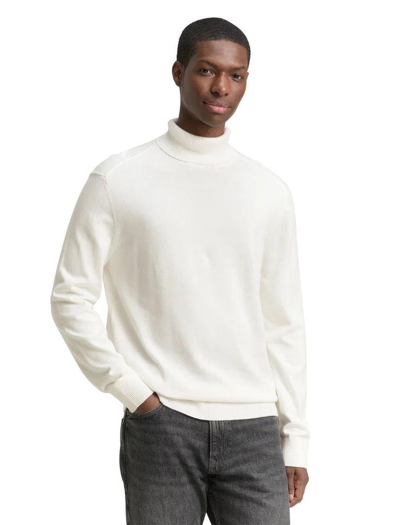 basic turtleneck knit, Wool White