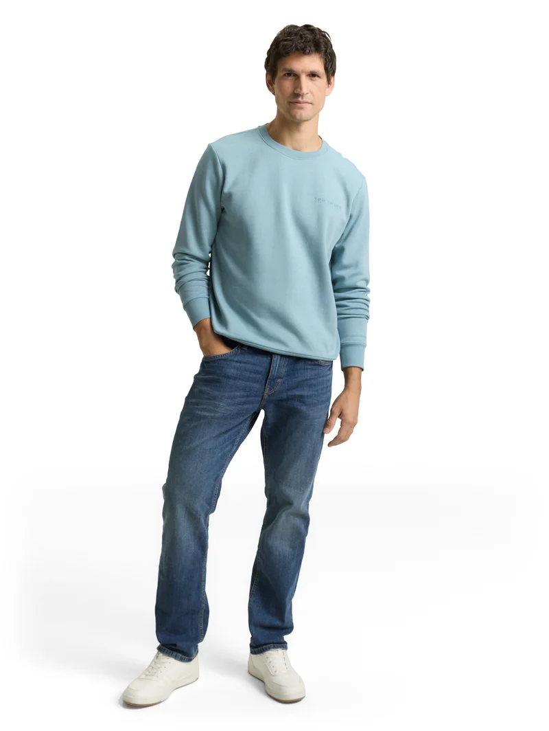 printed crew neck sweater, tourmaline