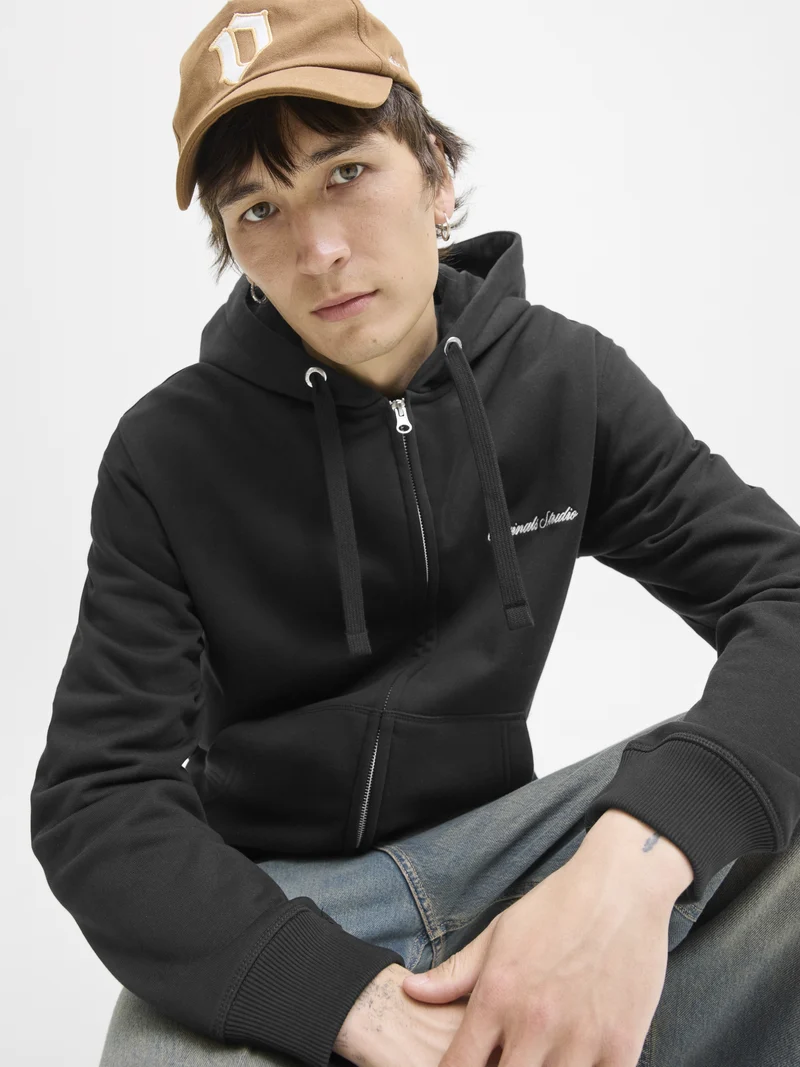 JORNORREBRO EMB SWEAT ZIP HOOD NOOS, Black
