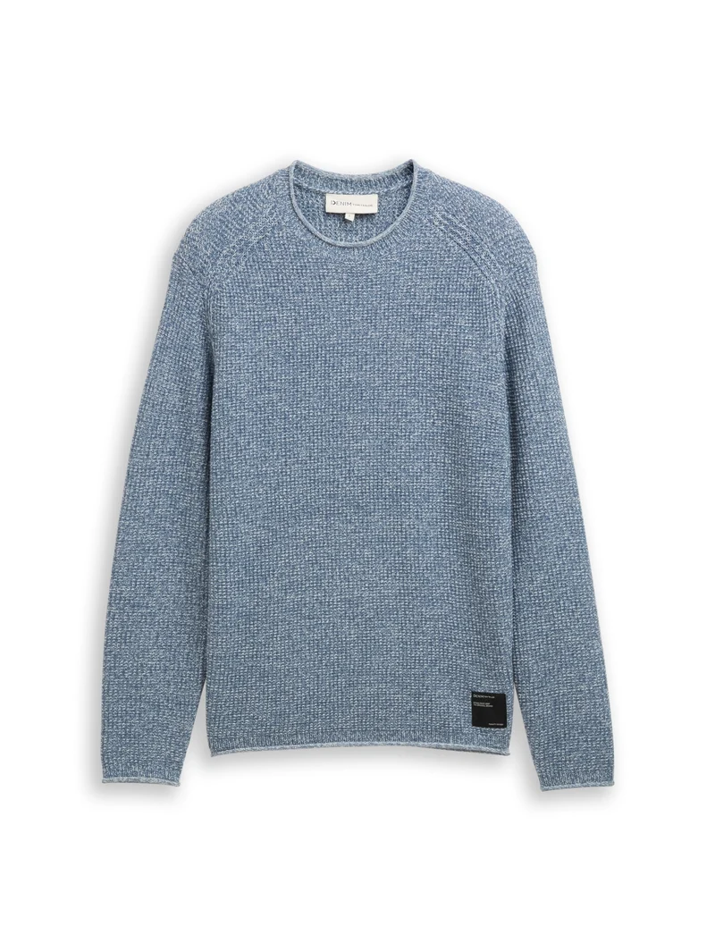 cosy structured two tone crew, denim blue white mouline