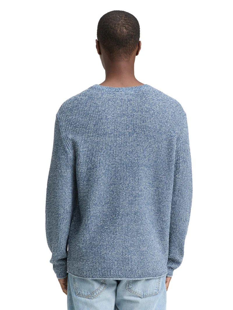 cosy structured two tone crew, denim blue white mouline