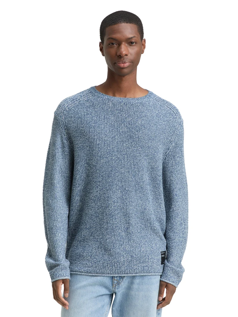 cosy structured two tone crew, denim blue white mouline