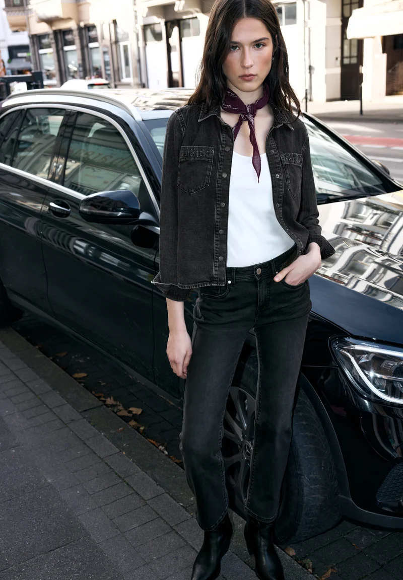 Studio Style,Overshirt,black w, Black Random Washed