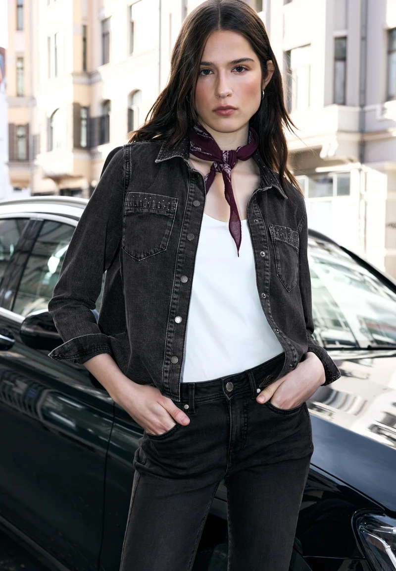 Studio Style,Overshirt,black w, Black Random Washed
