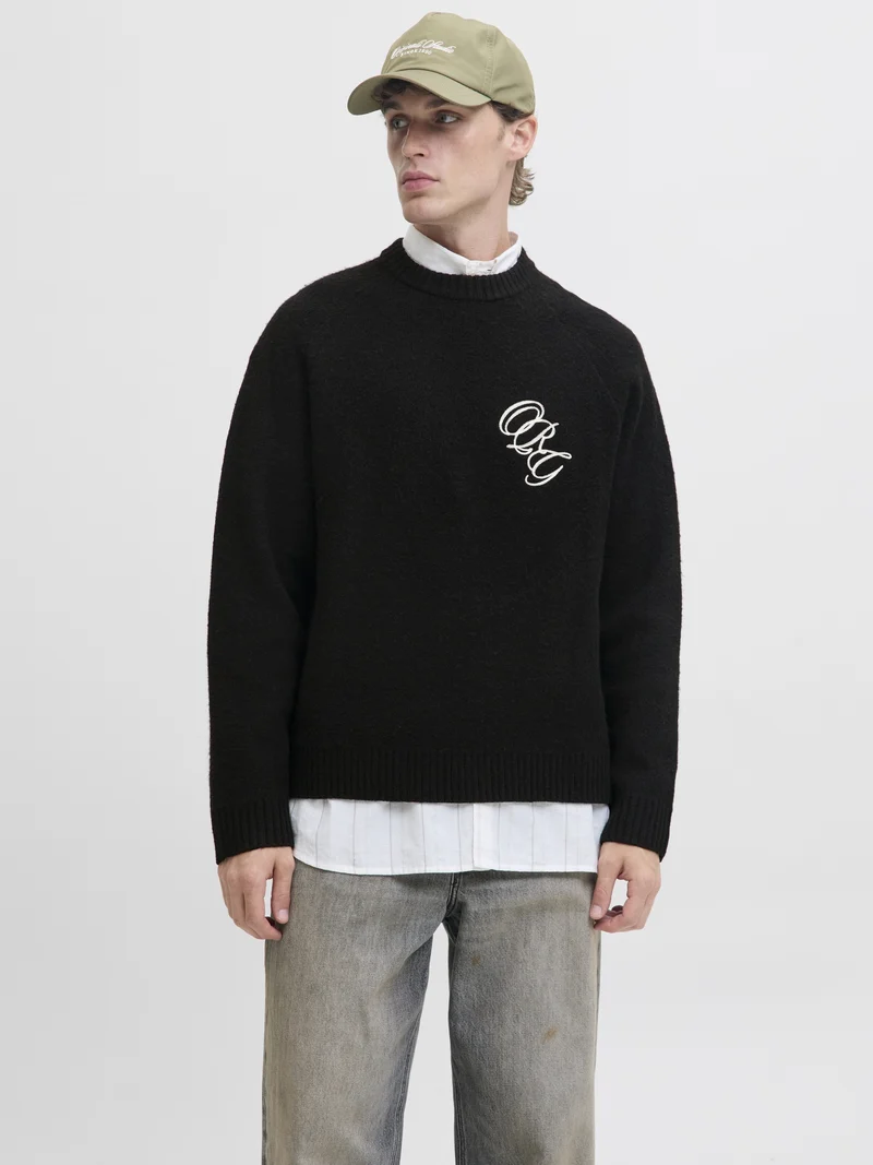 JORBEDFORD KNIT EMB CREW NECK, Black