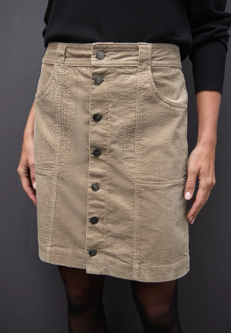 Button through corduroy skirt_, flowing beige