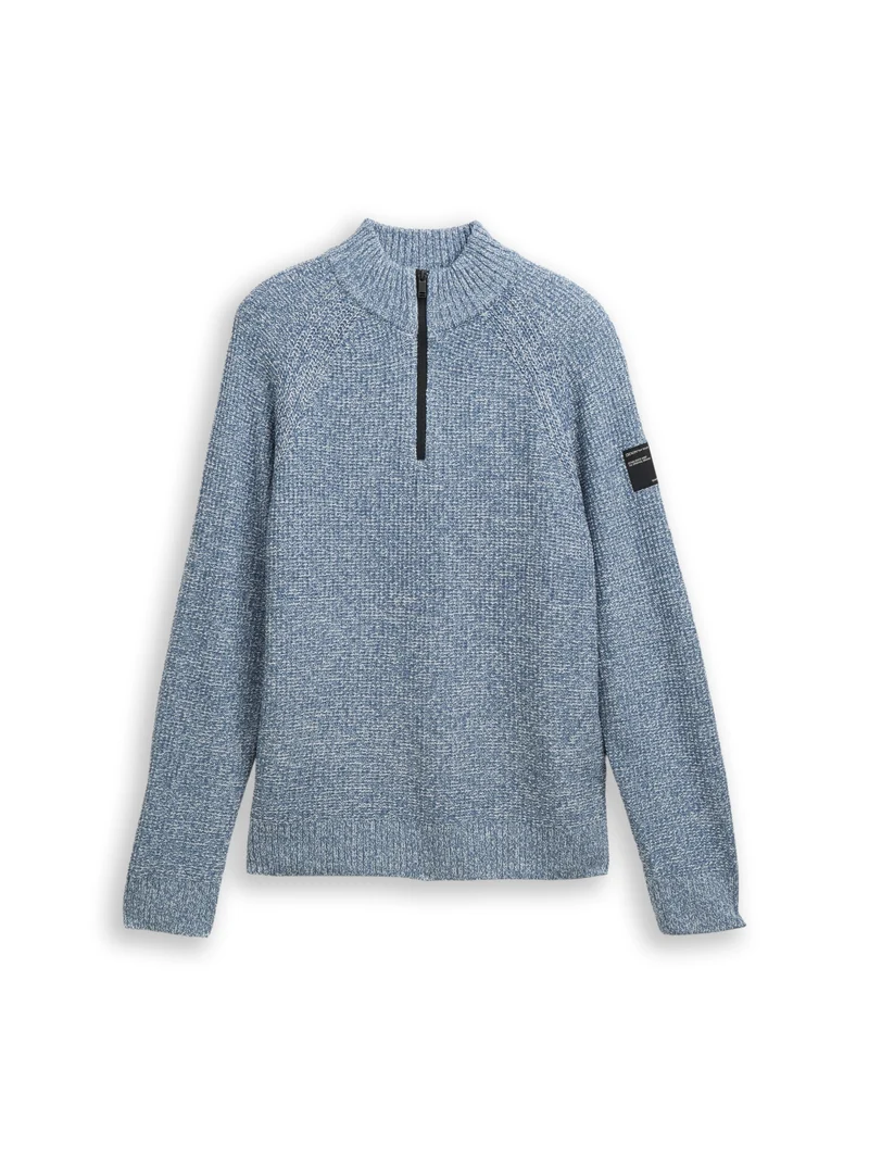 cosy structured two tone knit, denim blue white mouline