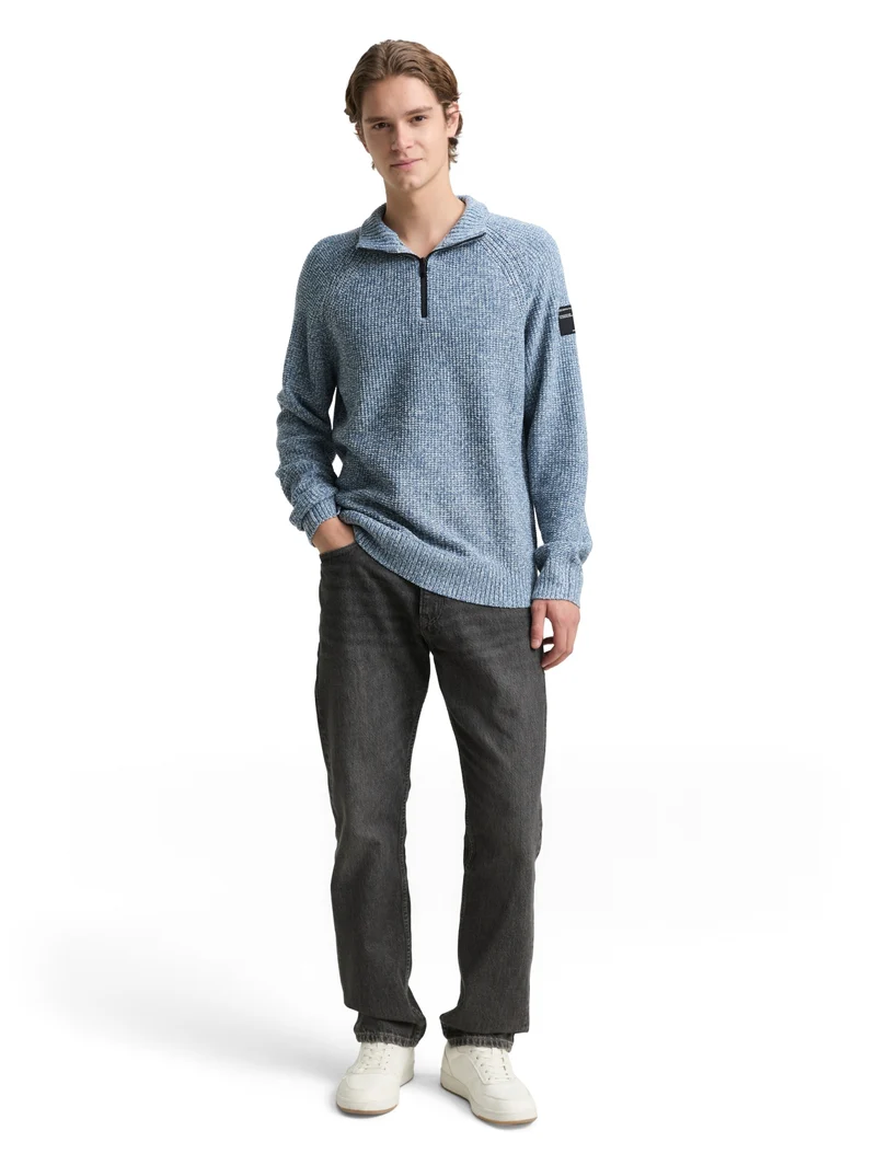 cosy structured two tone knit, denim blue white mouline