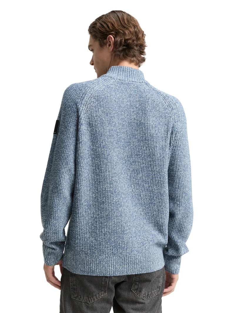 cosy structured two tone knit, denim blue white mouline