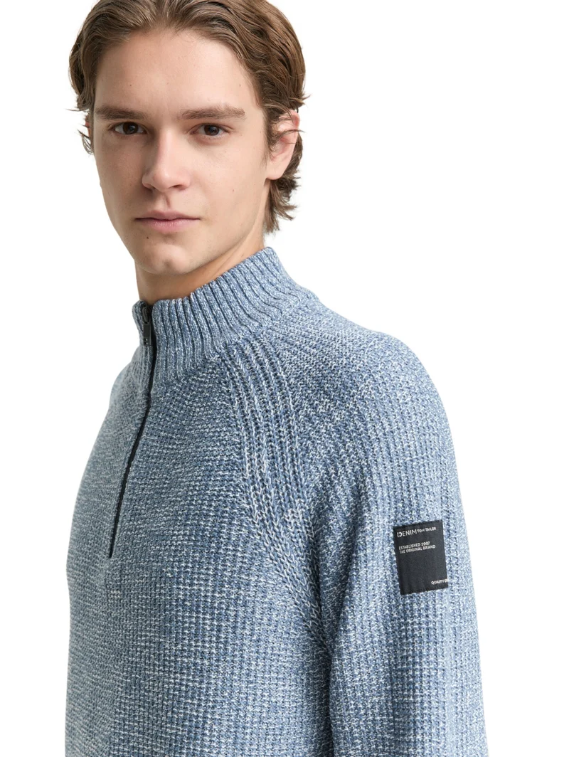 cosy structured two tone knit, denim blue white mouline