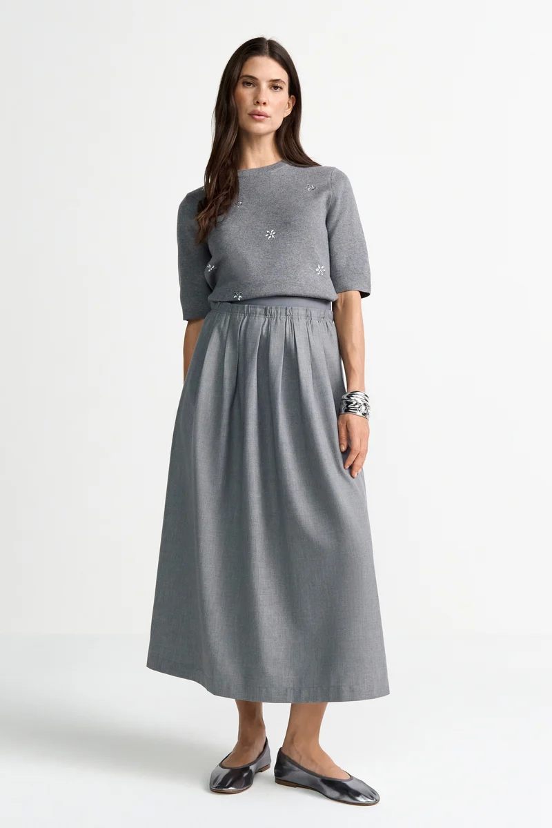 Flanel Midi Skirt, grey melangé