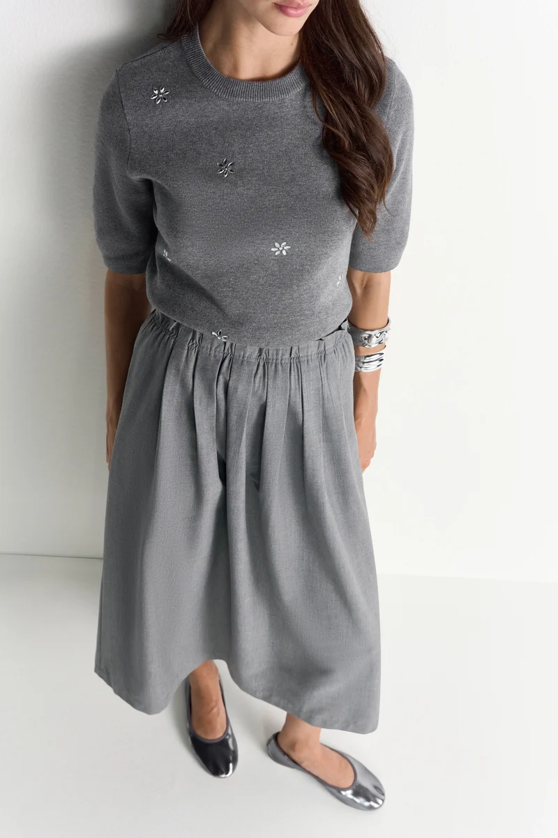 Flanel Midi Skirt, grey melangé