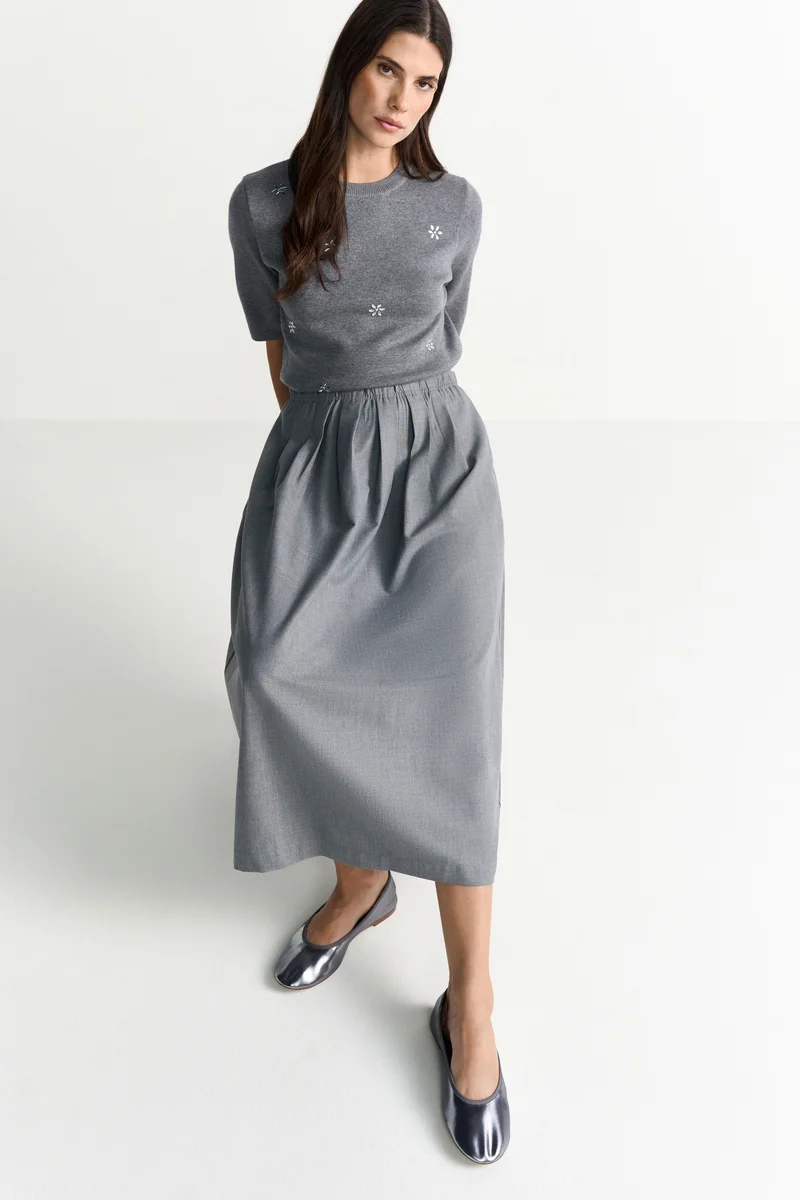 Flanel Midi Skirt, grey melangé