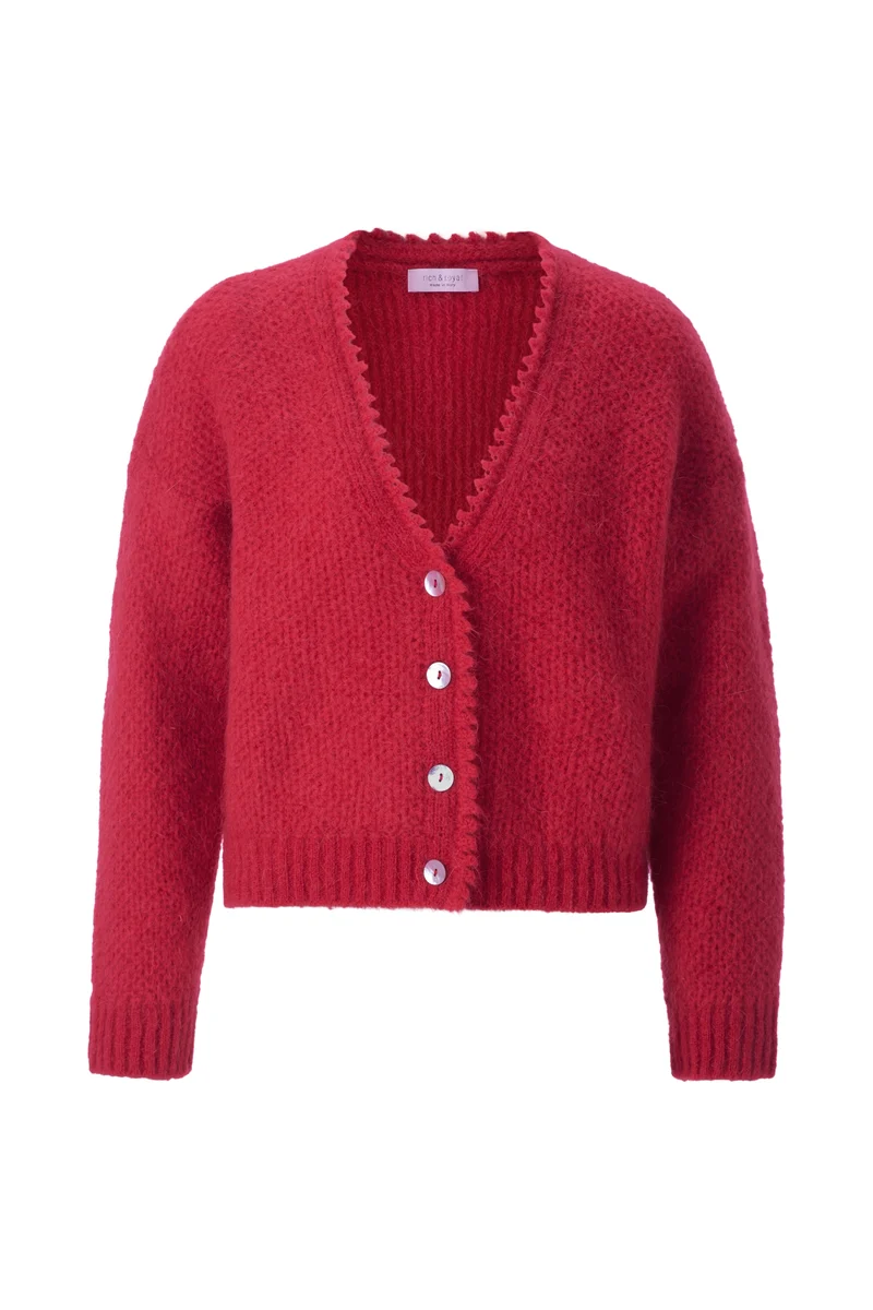 V-Neck Cardigan Tuck Stitch, holiday red