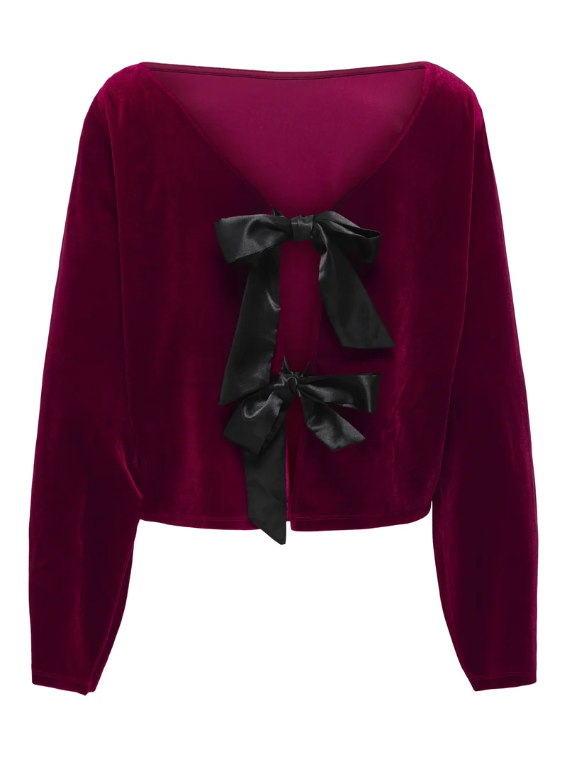 JDYVICTORY L/S VELVET BOW TOP JRS, Winetasting/BOW