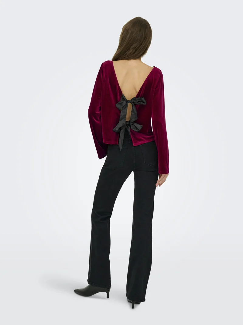 JDYVICTORY L/S VELVET BOW TOP JRS, Winetasting/BOW