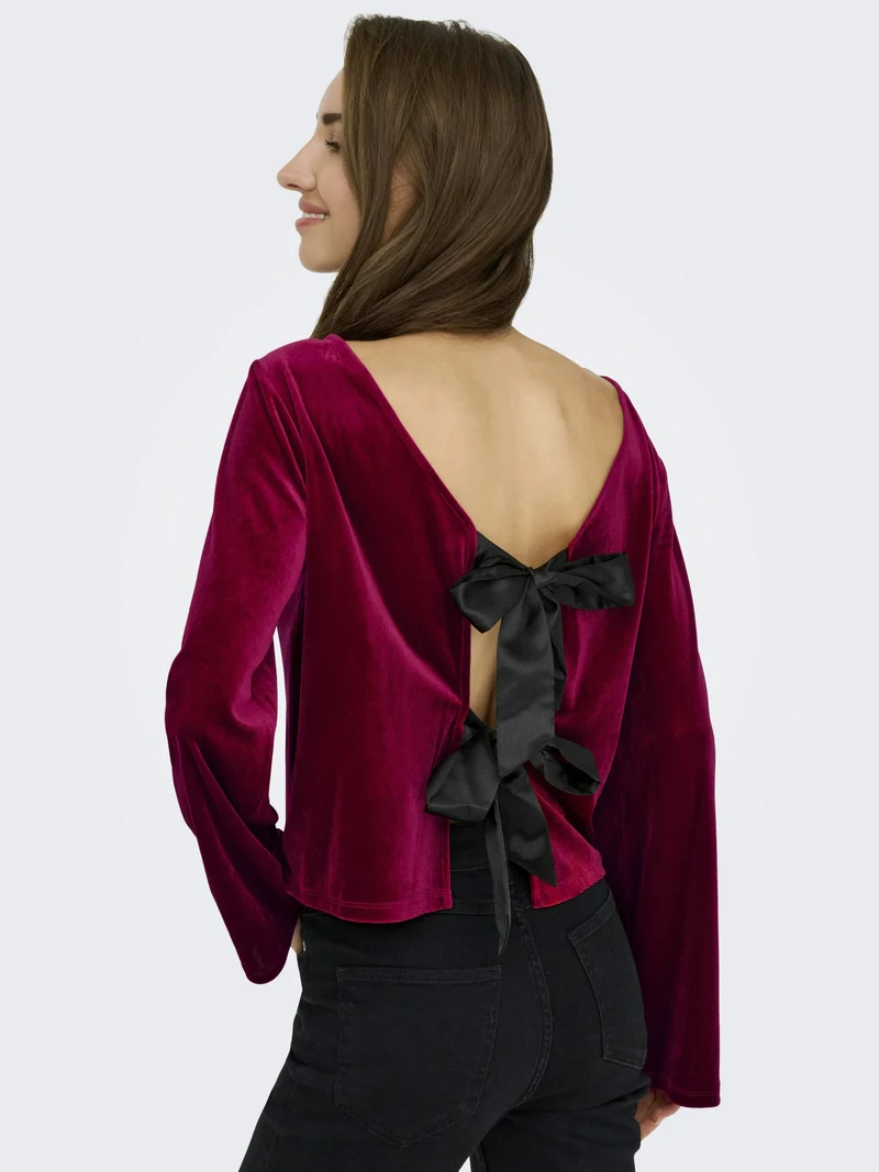 JDYVICTORY L/S VELVET BOW TOP JRS, Winetasting/BOW