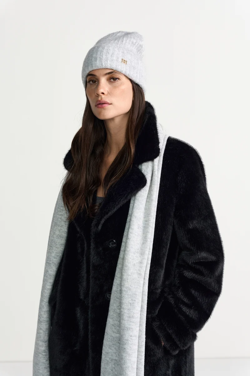 Knitted Logo Beanie, grey melangé