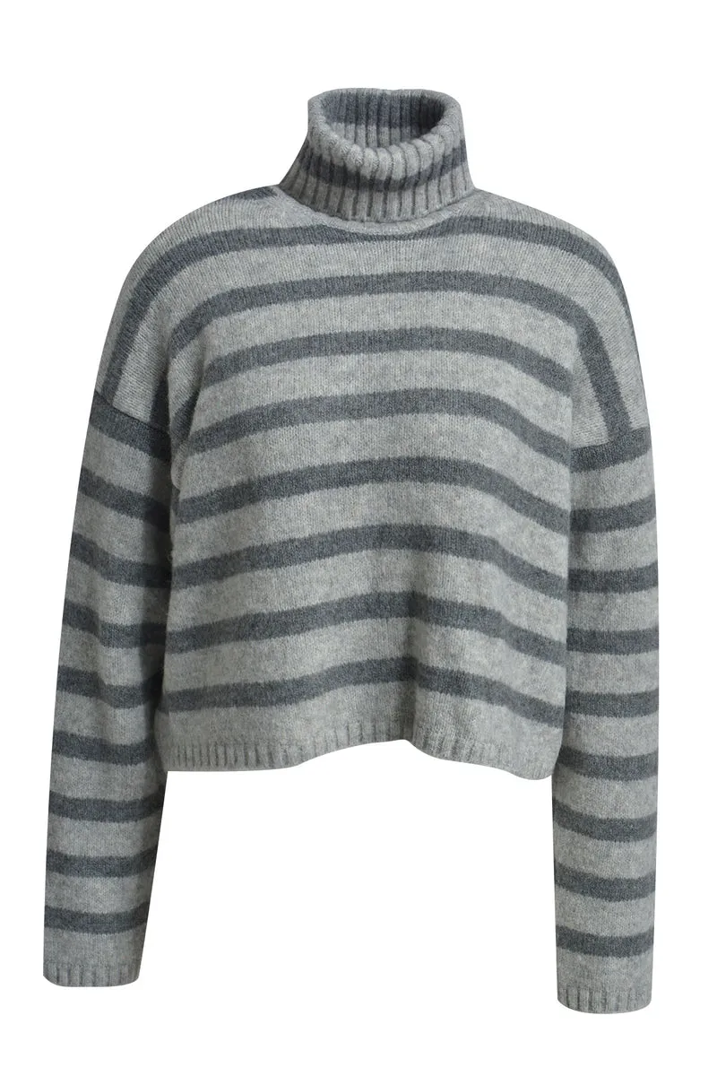 STRIPED BOXY TURTLE NECK PULLOVER, ANTHRACITE MEL.PRINT