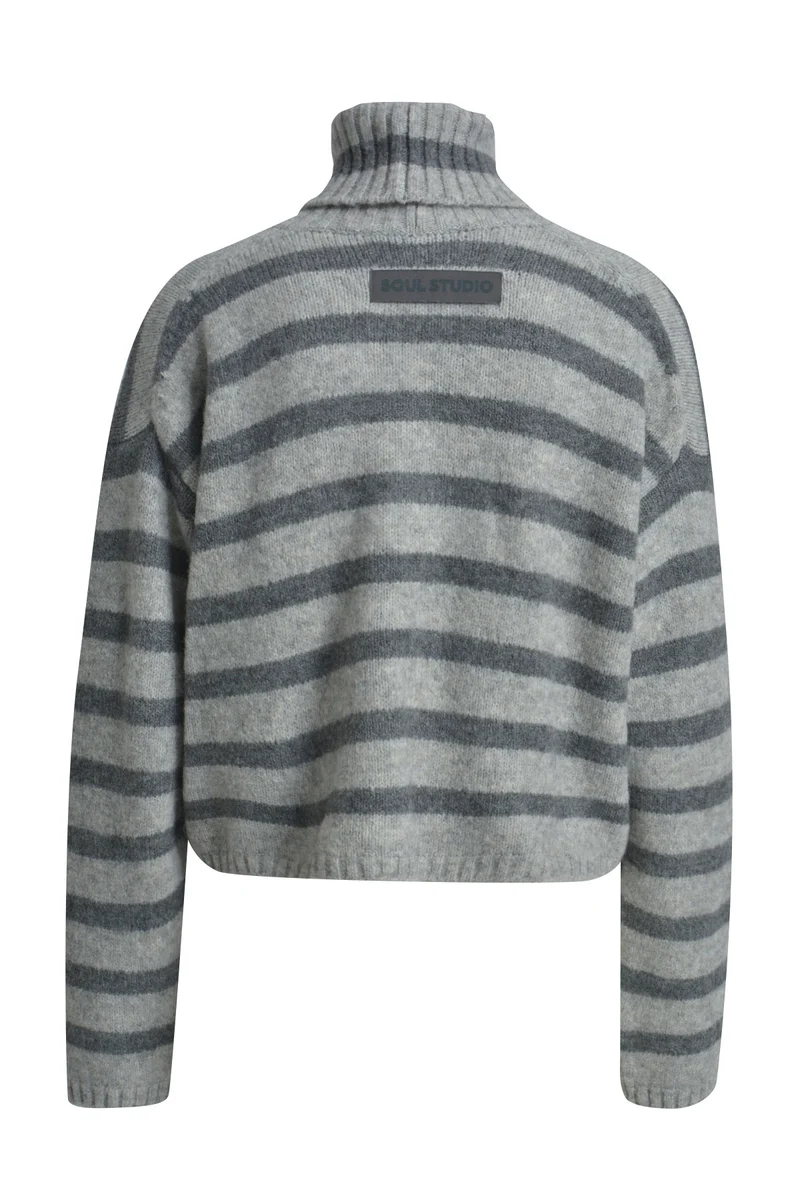 STRIPED BOXY TURTLE NECK PULLOVER, ANTHRACITE MEL.PRINT