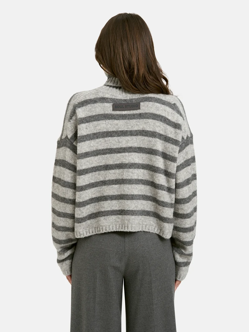 STRIPED BOXY TURTLE NECK PULLOVER, ANTHRACITE MEL.PRINT