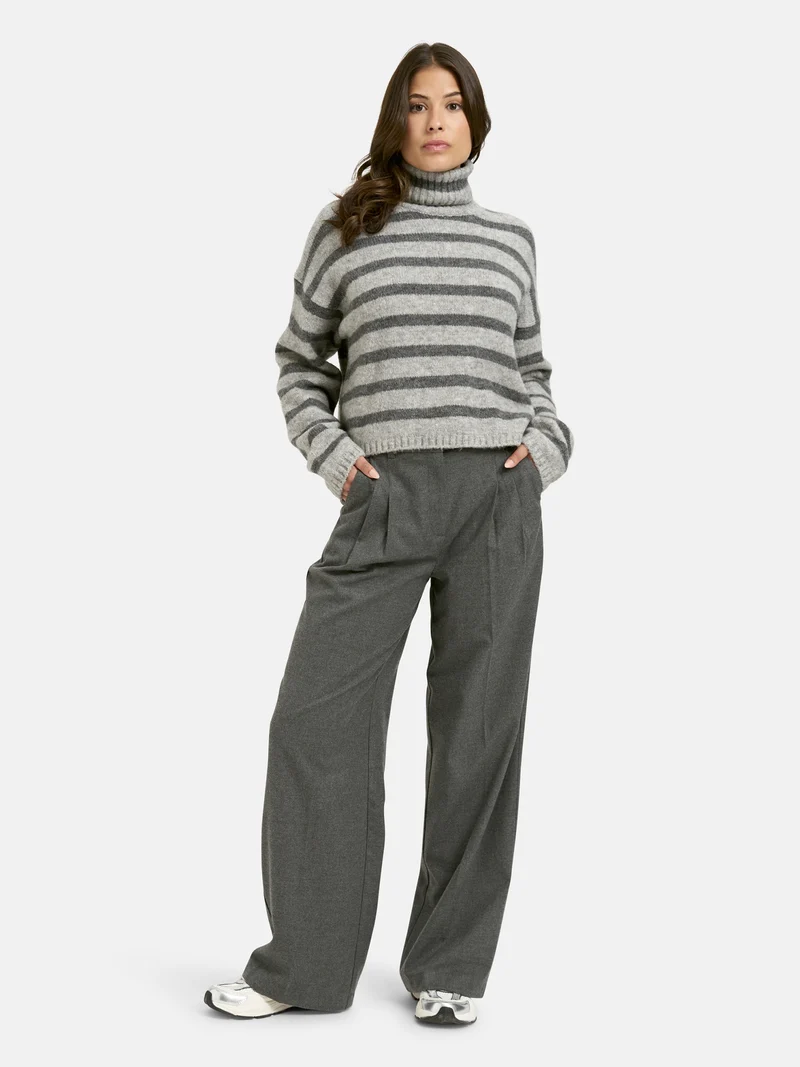 STRIPED BOXY TURTLE NECK PULLOVER, ANTHRACITE MEL.PRINT