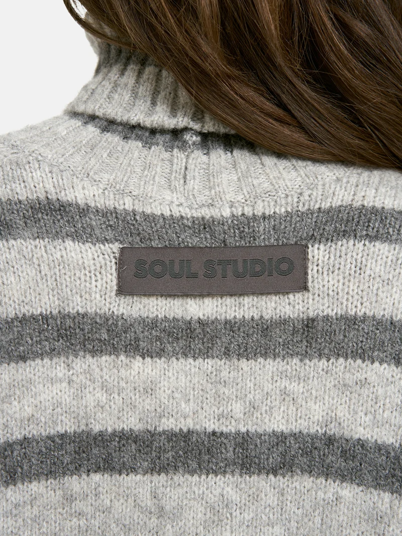 STRIPED BOXY TURTLE NECK PULLOVER, ANTHRACITE MEL.PRINT