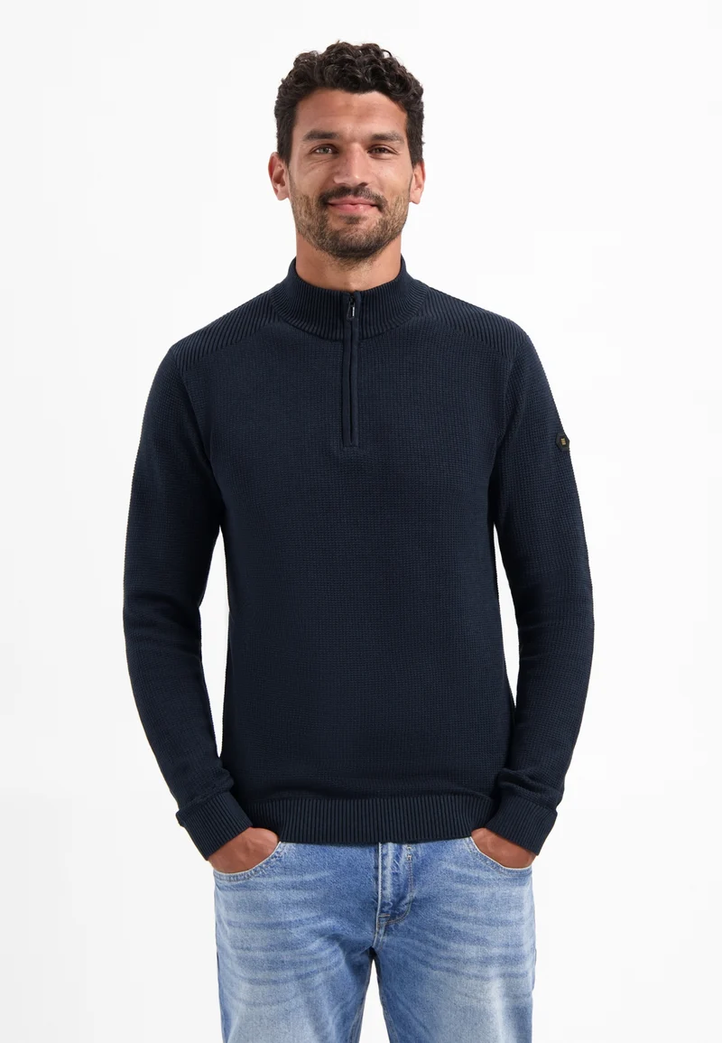 Pullover Half Zip Plated Structure Knit, Night