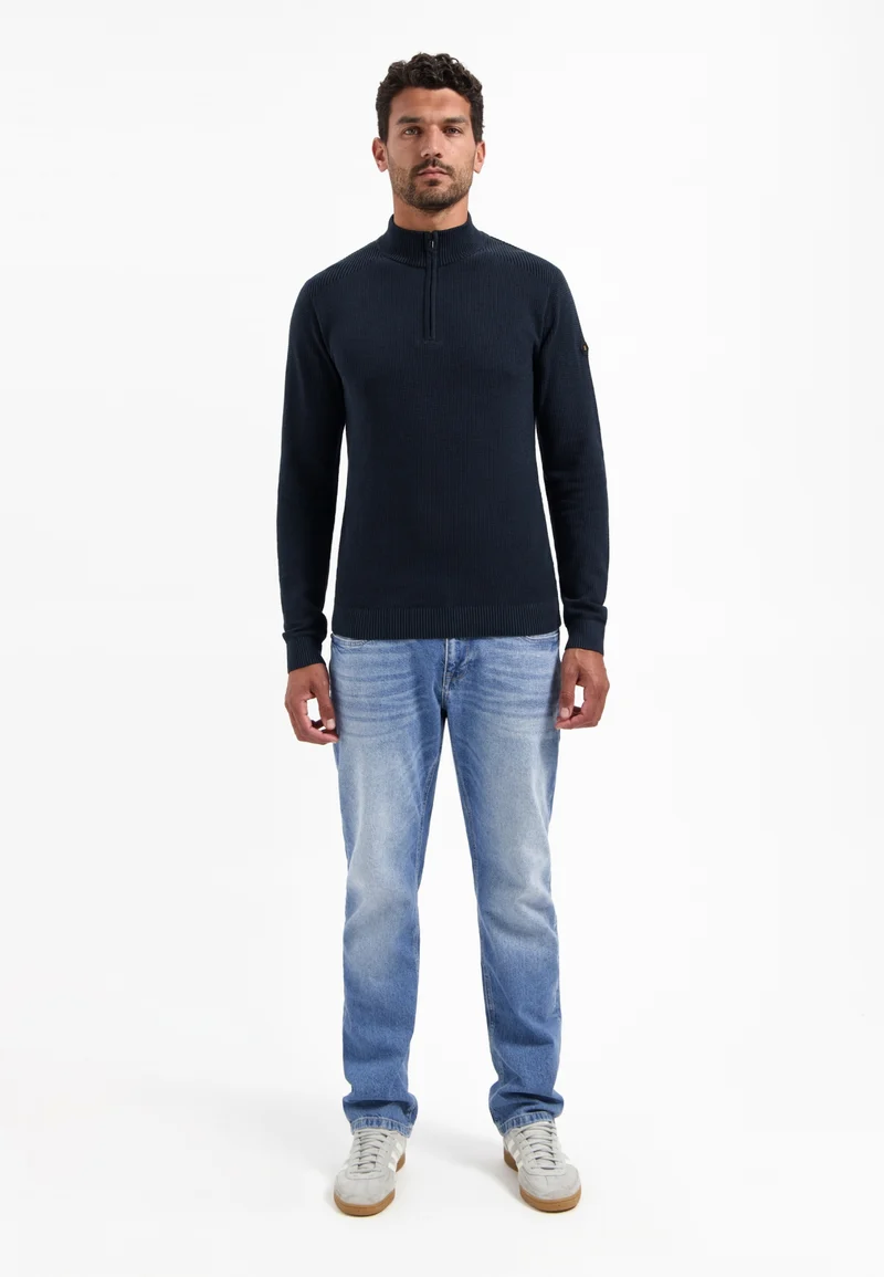 Pullover Half Zip Plated Structure Knit, Night
