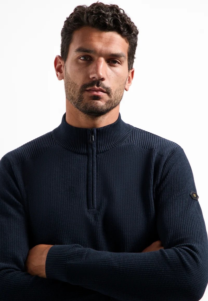 Pullover Half Zip Plated Structure Knit, Night
