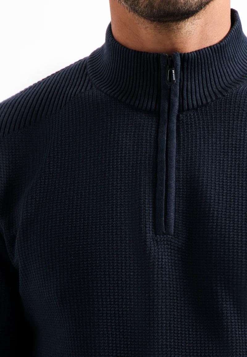 Pullover Half Zip Plated Structure Knit, Night