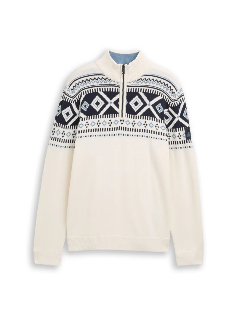fair isle knit troyer, offwhite fair isle design