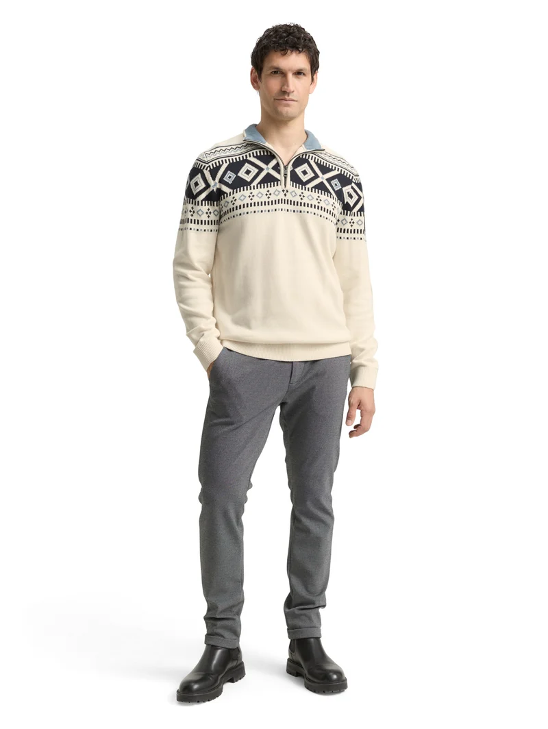 fair isle knit troyer, offwhite fair isle design