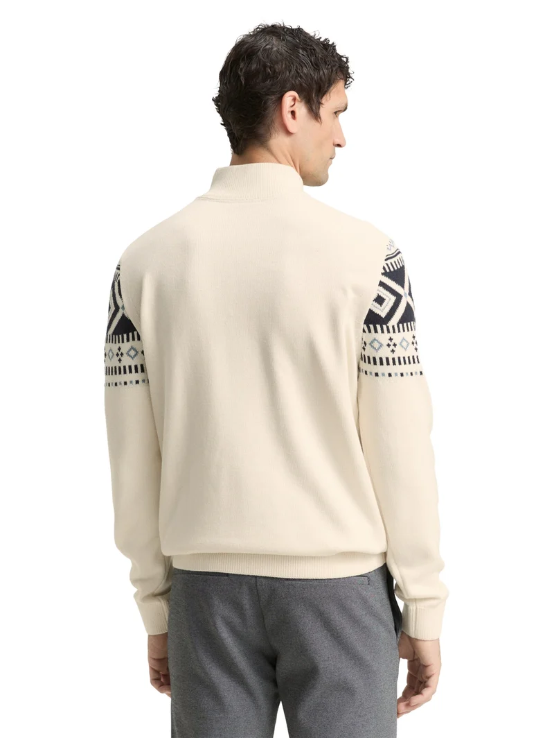 fair isle knit troyer, offwhite fair isle design