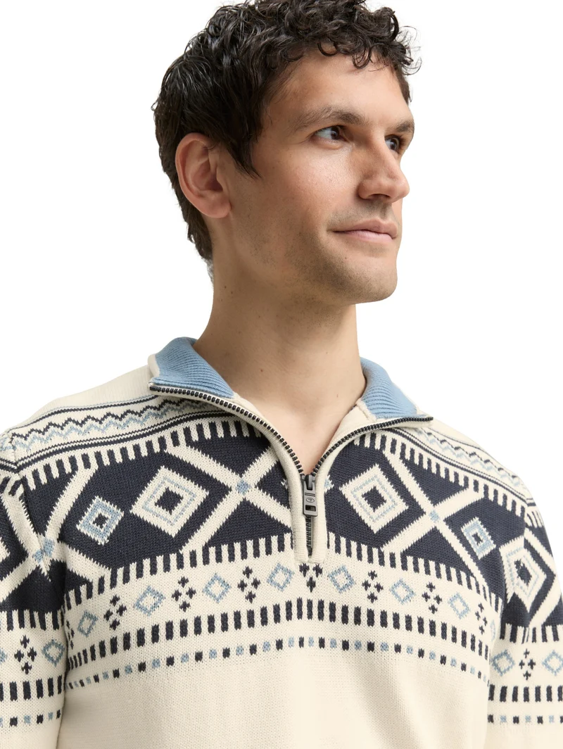 fair isle knit troyer, offwhite fair isle design