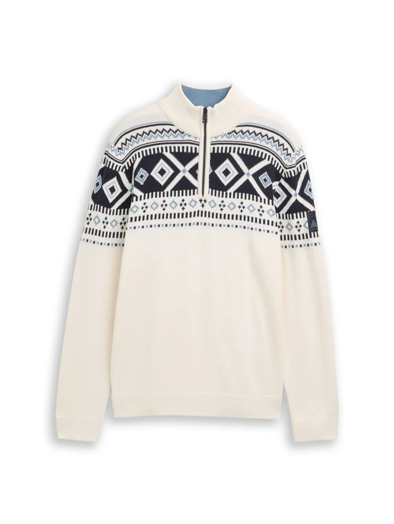 fair isle knit troyer, offwhite fair isle design